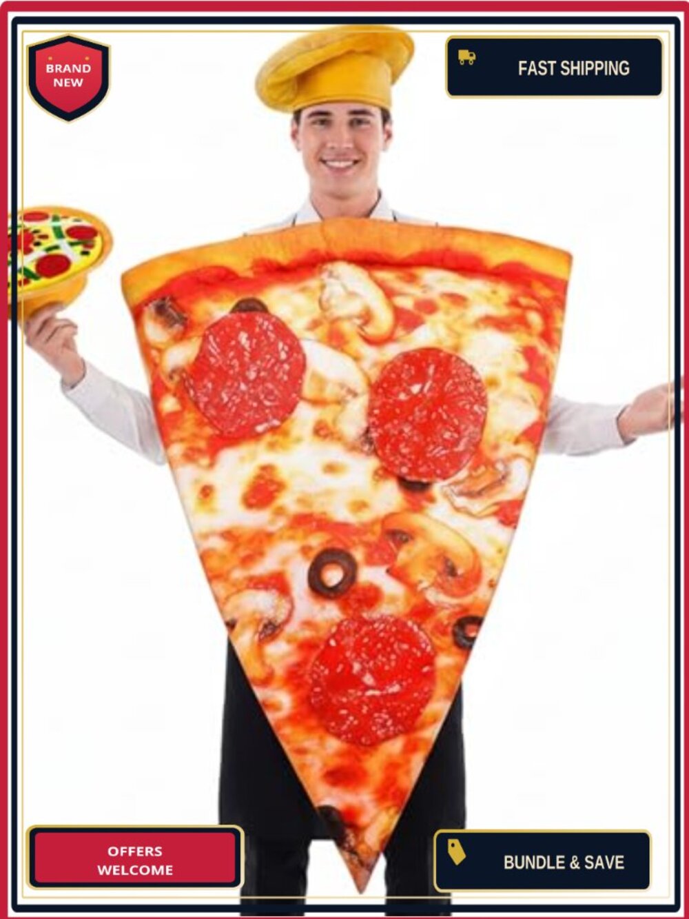 2 Pc Pizza Slice Costume Set with Hat Adult Funny Halloween Cosplay